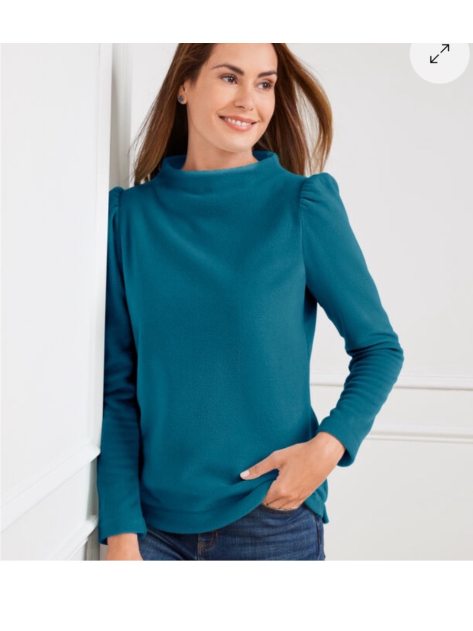 Talbots Cozy Teal Long-Sleeve Mock Neck Fleece Top M Euc $21